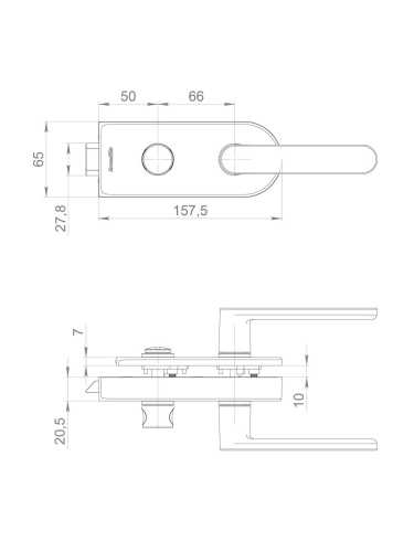 Комплект: замок+ручка Armadillo (Армадилло) для стеклянной двери Space.GL.LWC AL алюминий