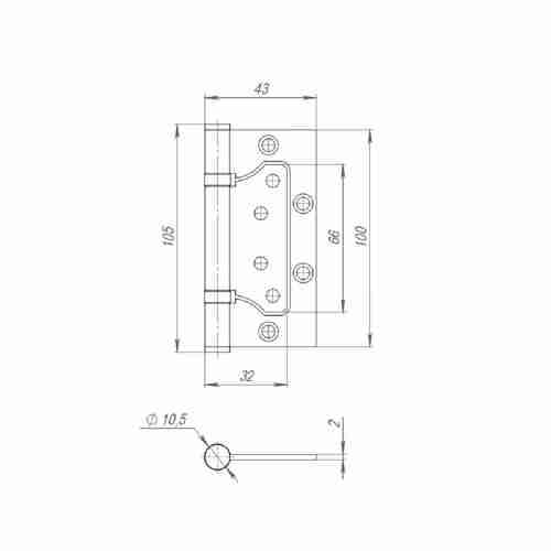 Комплект 10 шт. - Петля Fuaro (Фуаро) универсальная без врезки IN4300W SN (300-2BB 100x2) мат. Никель
