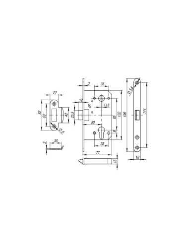 Корпус врезного замка c защёлкой PLASTP85C-50 (P85C-50) SSC сатинированный хром