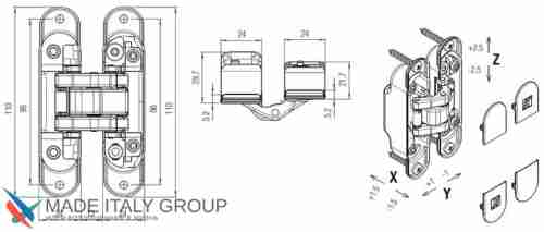 Kubica K8060 ATOMIKA SLIM DXSX, NS петля скрытая универсальная МАТОВЫЙ НИКЕЛЬ (60 kg)