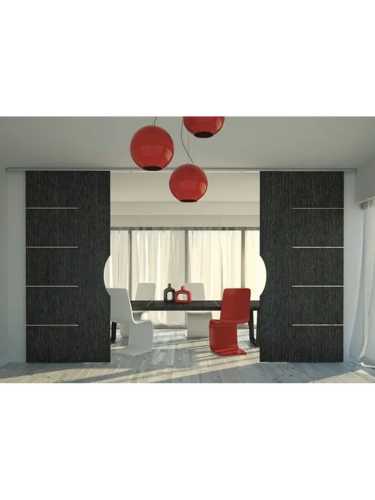 Комплект фурнитуры для раздвижных дверей Morelli SLIDING SYNCRO до 40kg, синхронный, двустворчатый, декоративный профиль, крепление потолочное, стопор-довод