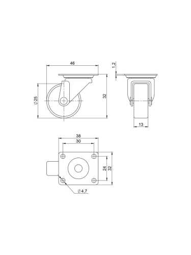 Опора колесная Ajax (Аякс) с площадкой WL/B-25P/10kg пластик