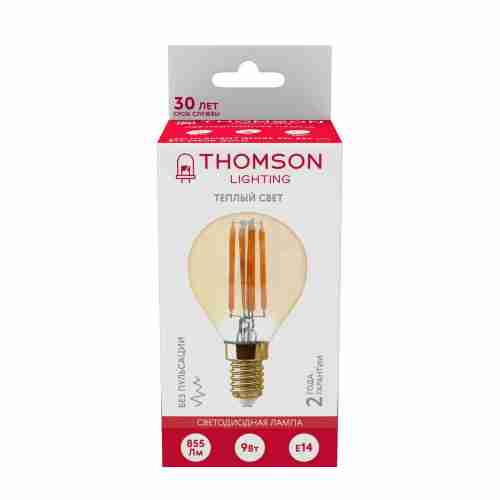 Лампа светодиодная филаментная Thomson E14 9W 2400K шар прозрачная TH-B2123