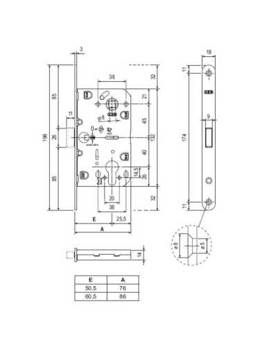 Замок межкомнатный магнит. под цил. MEDIANA POLARIS B06103.50.93.567 с отв. планк B02402.05 (черный)