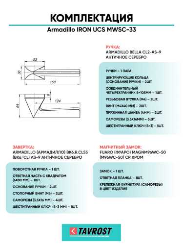 Комплект: Ручки Armadillo IRON UCS MWSC-33+Завертка+Магнитный замок Fuaro/итальянский тисненый