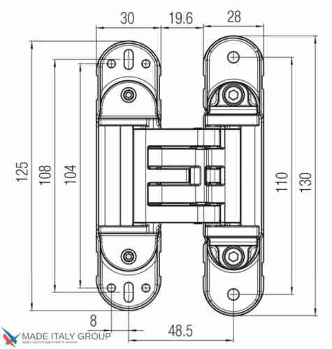 Kubica HYBRID 6360 38 CR.SAT петля скрытая универсальная асимметричная, цвет МАТОВЫЙ ХРОМ (60 kg)