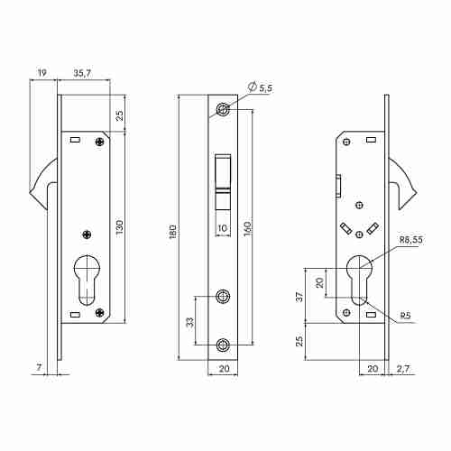 Корпус узкопрофильного замка LR-201C (20 мм) CP-хром
