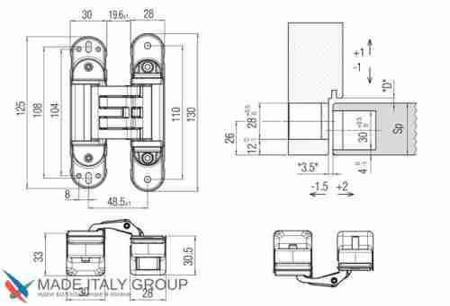 Kubica HYBRID 6360 38 BI петля скрытая универсальная асимметричная, цвет БЕЛЫЙ (60 kg)