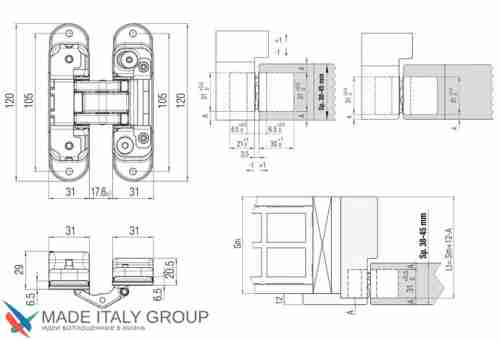Kubica K8000 ATOMIKA DXSX, CL петля скрытая универсальная ПОЛИРОВАННЫЙ ХРОМ (60 kg)
