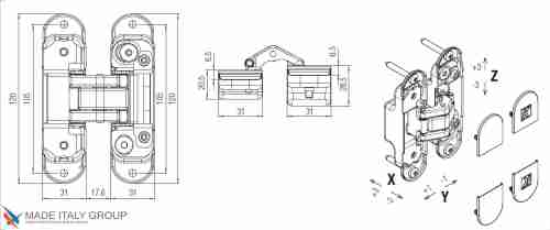 Kubica K8000 ATOMIKA DXSX, CL петля скрытая универсальная ПОЛИРОВАННЫЙ ХРОМ (60 kg)
