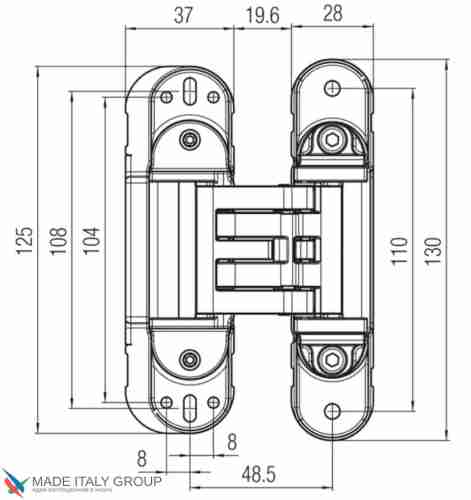 Kubica HYBRID 6360 45 CR.SAT петля скрытая универсальная асимметричная, цвет МАТОВЫЙ ХРОМ (60 kg)