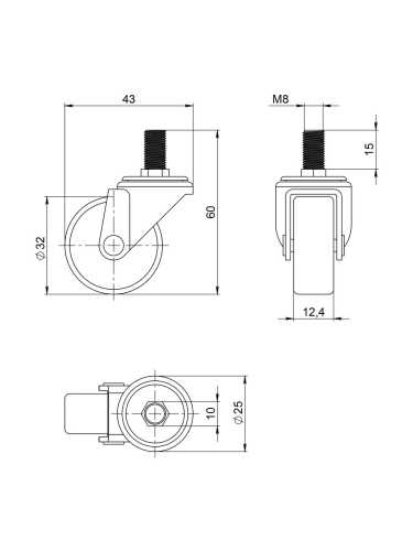 Опора Ajax (Аякс) колесная WL/P-30R/20 kg резина, с винтом М8