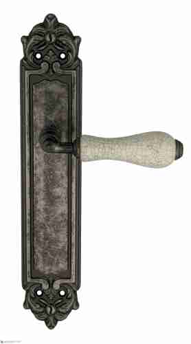 Дверная ручка Venezia "COLOSSEO" белая керамика паутинка на планке PL96 античное серебро