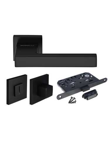 Комплект дверных ручек Morelli MH-56-S6 BL с заверткой MH-WC-S6 BL + магнитный замок M1895 BL, цвет черный