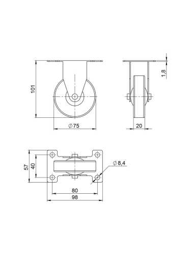 Опора Ajax (Аякс) колесная прямоходная с площадкой WL/BN-75R/100 kg резина