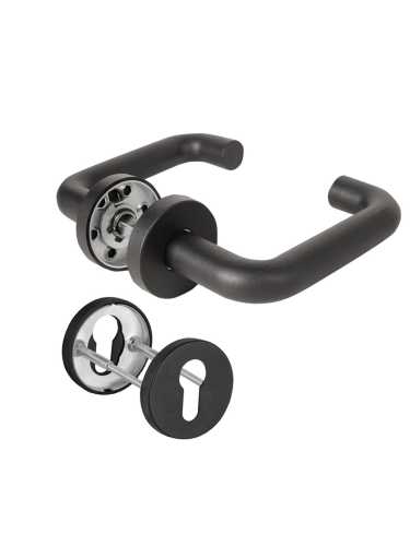 Комплект Fuaro (Фуаро) дверных ручек с накладками под цилиндр FR.DH57.0219 NE (DH-0219 NE) 9x140 мм, BL-24 черный