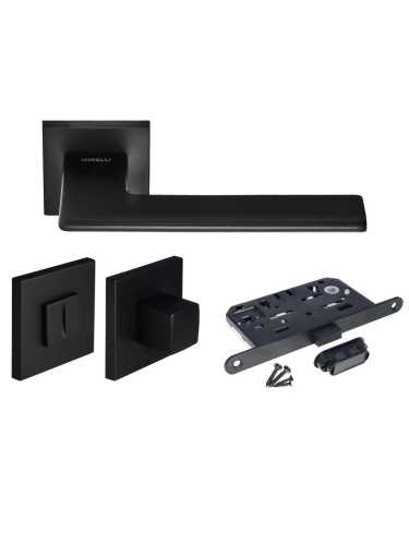 Комплект дверных ручек Morelli MH-51-S6 BL с заверткой MH-WC-S6 BL + магнитный замок M1895 BL, цвет черный