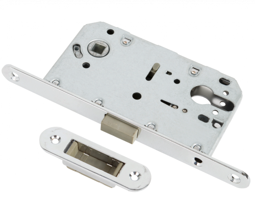 Замок магнитный под цилиндр RENZ INLBM 5085 PL C с пластиковой ответной планкой, хром блестящий