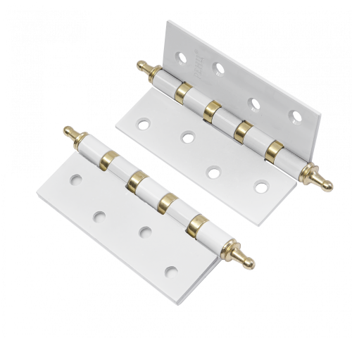 Петля стальная RENZ IN100-4BB CH W/PB 100*75*2,5, 4 подшипника, с колп., белый/латунь блестящая