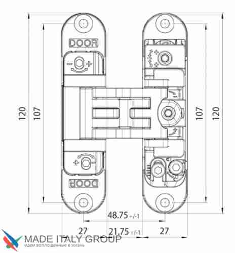Kubica 2700 DXSX, BR петля скрытая универсальная центральная БРОНЗА (60 kg)