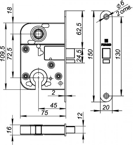 Корпус замка цилиндрового Fuaro 2018-CP хром