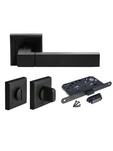 Комплект дверных ручек Morelli MH-28 BL-S с заверткой MH-WC-S BL+магнитный замок M1895 BL, цвет черный