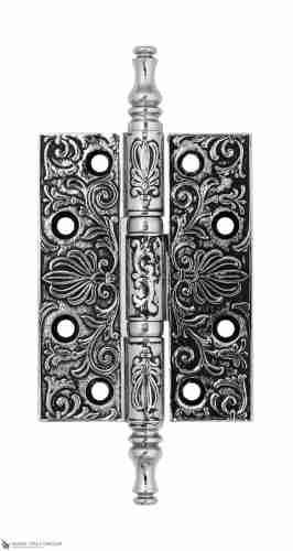 Дверная петля универсальная латунная с узором Venezia CRS011 102x76x4 полированный хром + черный