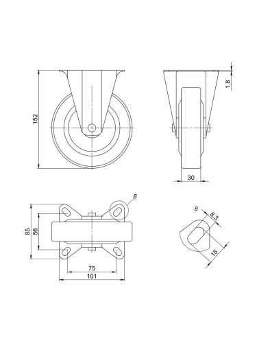 Опора Ajax (Аякс) колесная прямоходная с площадкой WL/BN-125R/110 kg резина