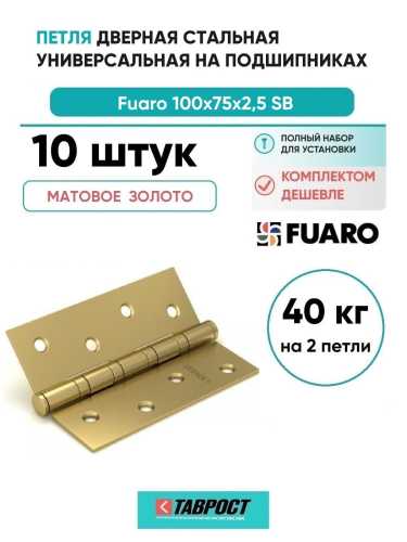 Комплект 10 шт. - Петля дверная универсальная стальная Fuaro 4BB 100x75x2,5 SB