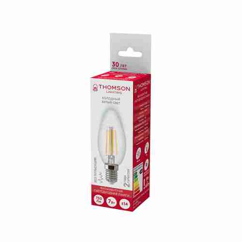 Лампа светодиодная филаментная Thomson E14 7W 6500K свеча прозрачная TH-B2334