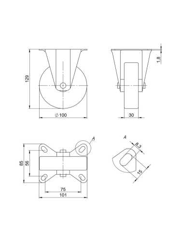 Опора Ajax (Аякс) колесная прямоходная с площадкой WL/BN-100R/100 kg резина