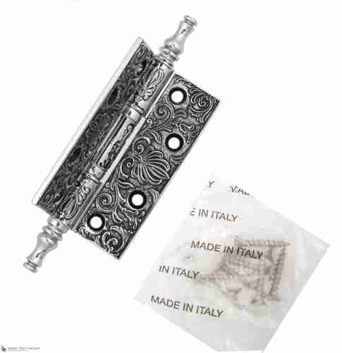 Дверная петля универсальная латунная с узором Venezia CRS011 102x76x4 полированный хром + черный