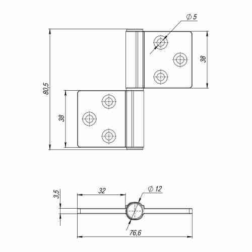 Комплект 10 шт. - Петля Armadillo (Армадилло) универсальная флажковая FL.IN3800.UR MWSC-33 итальянский тисненый
