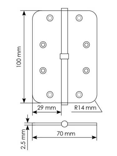 Петля разъемная Morelli MSND-C 100X70X2.5 SN R -IND правая без коронки скругленная, врезная, цвет бел.никель, сталь