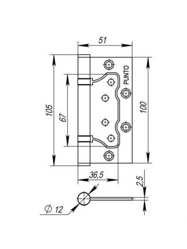 Комплект 4 шт. - Петля дверная накладная без врезки (бабочка) Punto 200-2B 100x2,5 SC мат. хром