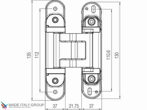 Kubica 2780 DXSX, CR.SAT петля скрытая универсальная МАТОВЫЙ ХРОМ (80 kg)