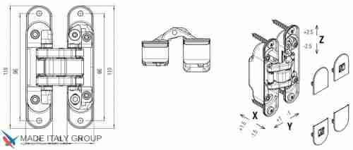Kubica K8060 ATOMIKA SLIM DXSX, BI петля скрытая универсальная БЕЛЫЙ (60 kg)