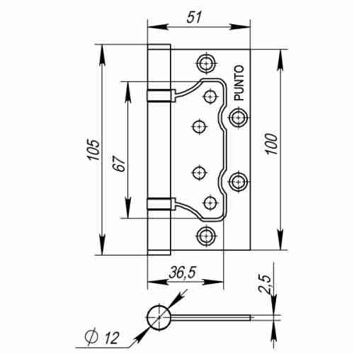 Комплект 10 шт. - Петля универсальная без врезки Punto 200-2B 100x2,5 BL (черный)