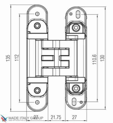 Kubica 2760 DXSX, NS петля скрытая универсальная МАТОВЫЙ НИКЕЛЬ (60 kg)