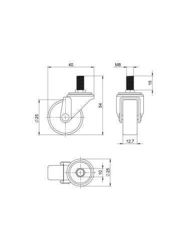 Опора Ajax (Аякс) колесная WL/P-25R/20 kg резина, с винтом М8