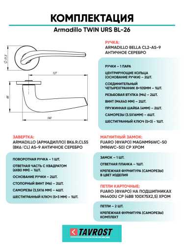 Комплект: Ручки Armadillo TWIN URS BL-26+Завертка+Магнитный замок и Петли Fuaro/черный