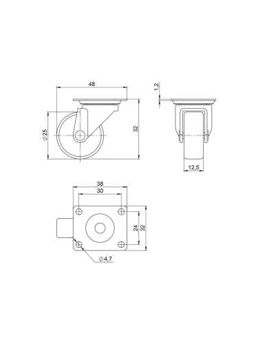Опора колесная Ajax (Аякс) с площадкой WL/B-25R/15kg резина