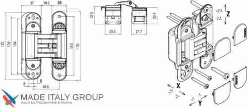Kubica HYBRID 6360 45 CR.SAT петля скрытая универсальная асимметричная, цвет МАТОВЫЙ ХРОМ (60 kg)