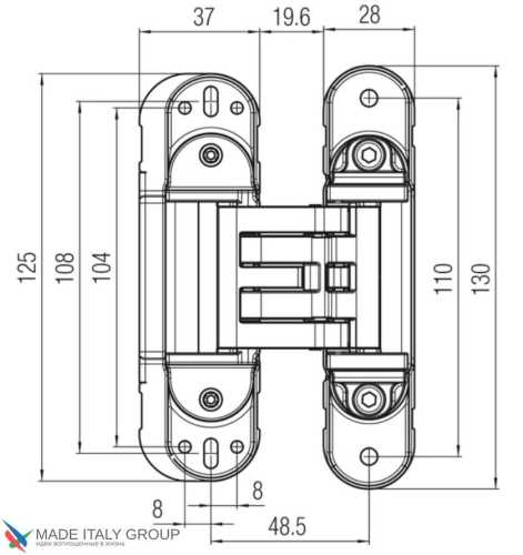Kubica HYBRID 6360 45 BR петля скрытая универсальная асимметричная, цвет БРОНЗА (60 kg)