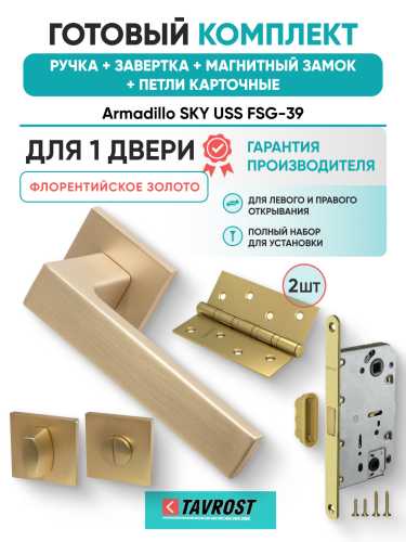 Комплект: Ручки Armadillo SKY USS FSG-39+Завертка+Магнитный замок и Петли Fuaro/флорентийское золото