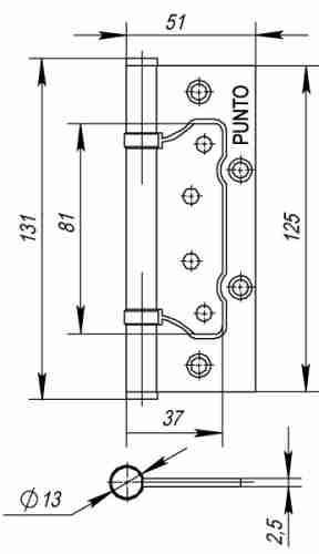 Комплект 10 шт. - Петля универсальная без врезки Punto 200-2B 125x2,5 PN мат. никель