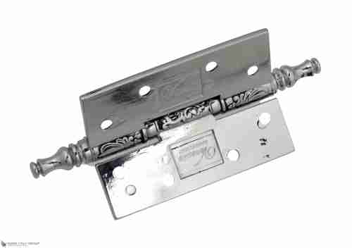 Дверная петля универсальная латунная с узором Venezia CRS011 102x76x4 полированный хром + черный