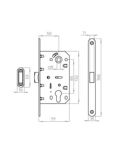 Корпус врезного замка с защелкой MAGNLN85-50 SN мат.никель