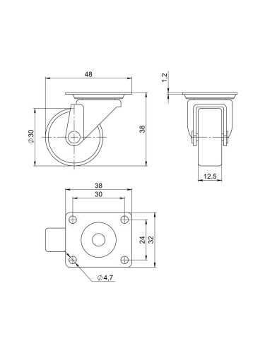 Опора колесная Ajax (Аякс) с площадкой WL/B-30P/15kg пластик