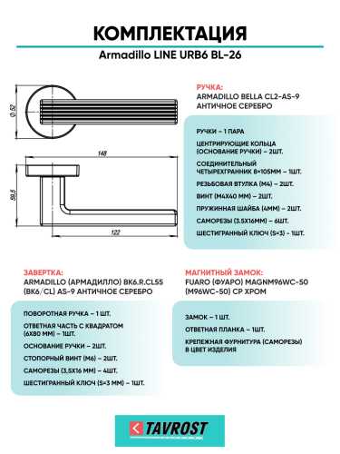 Комплект: Ручки Armadillo LINE URB6 BL-26+Завертка+Магнитный замок Fuaro/черный